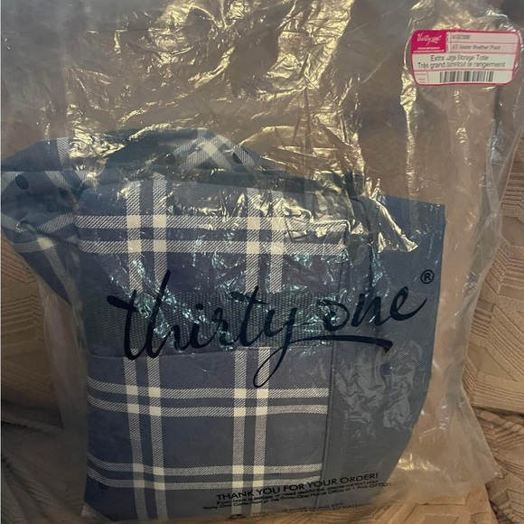 Thirty-One Navy Checkered Tote - Picture 1 of 2